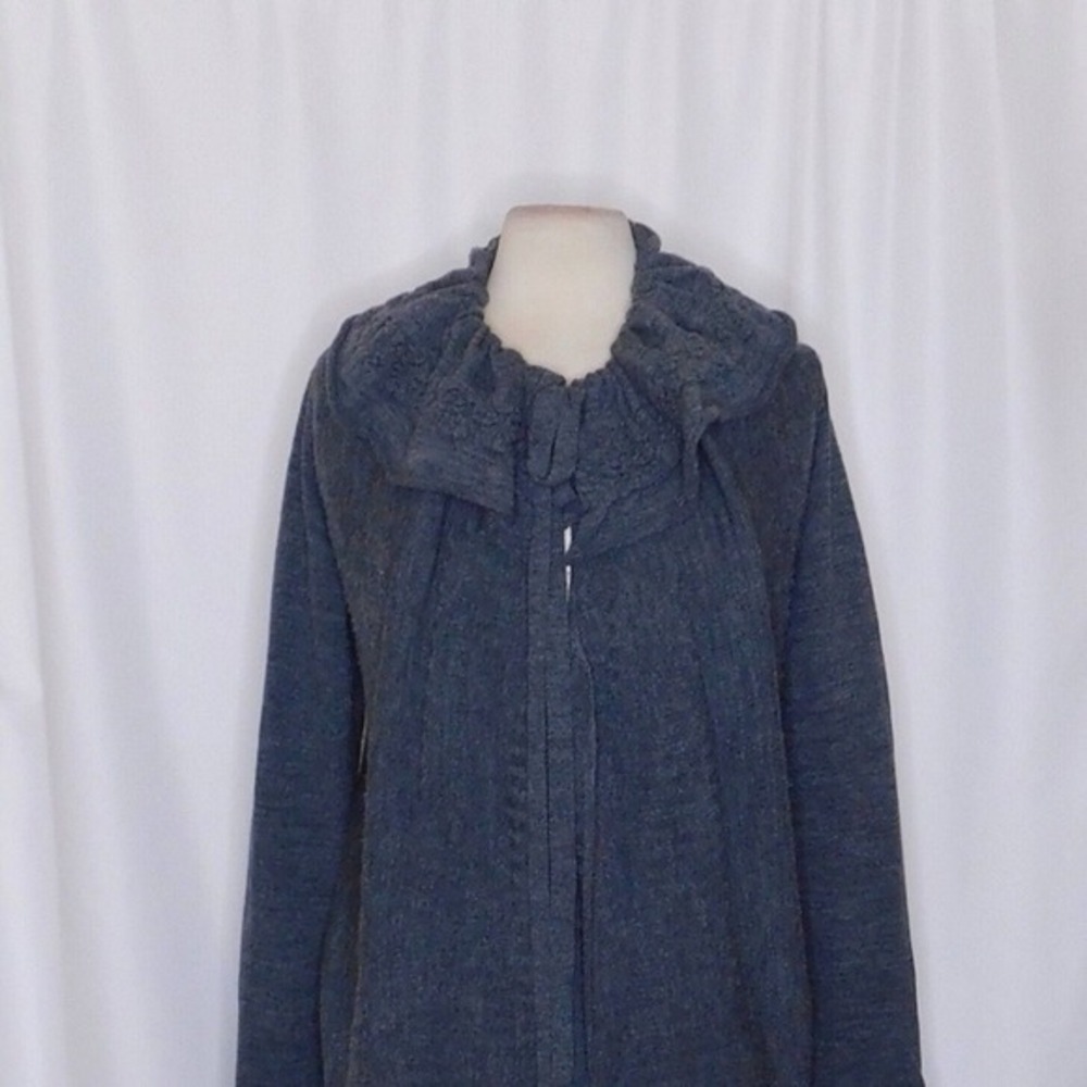 Anthropologie MOTH Gray Wool Ha'penny Cardigan Ruffled Cinched Tie Neck Medium - Picture 4 of 11